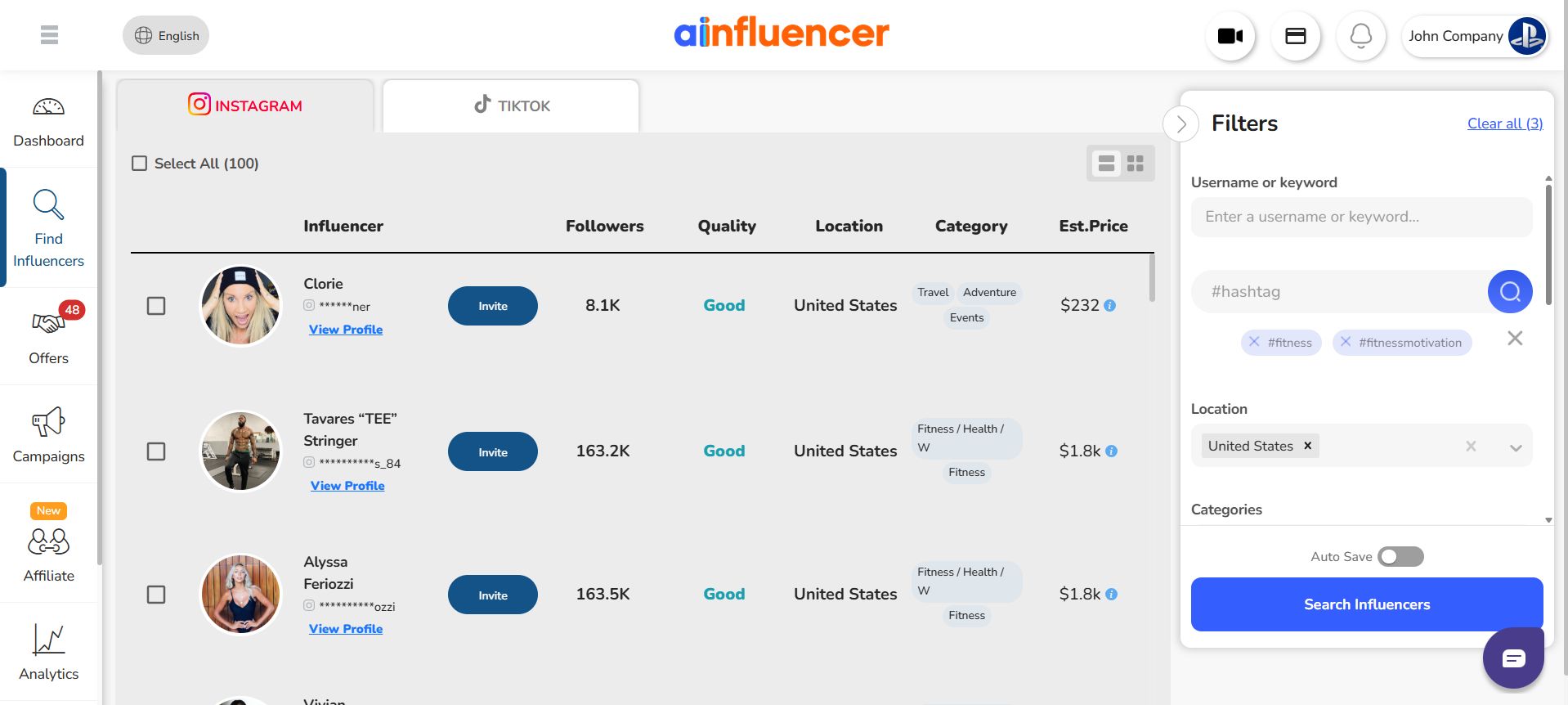 Access to 5M+ Influencers on Ainfluencer