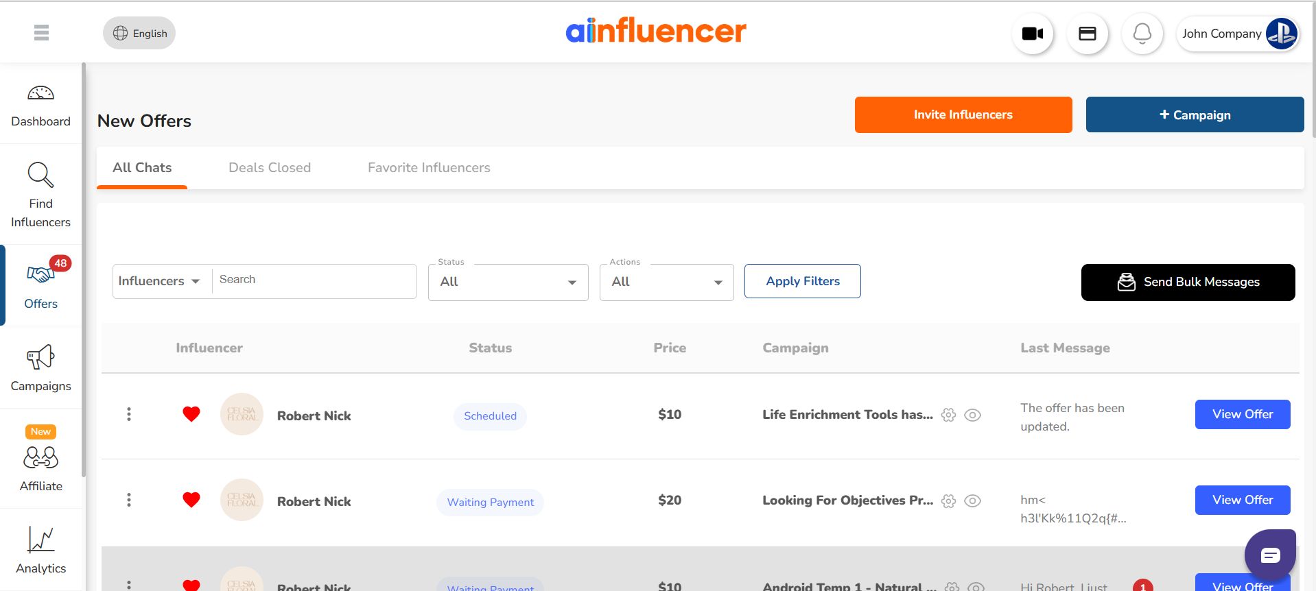 Unlimited Offers on Ainfluencer