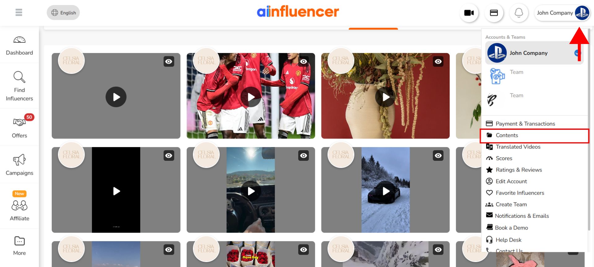 view all content created by influencers