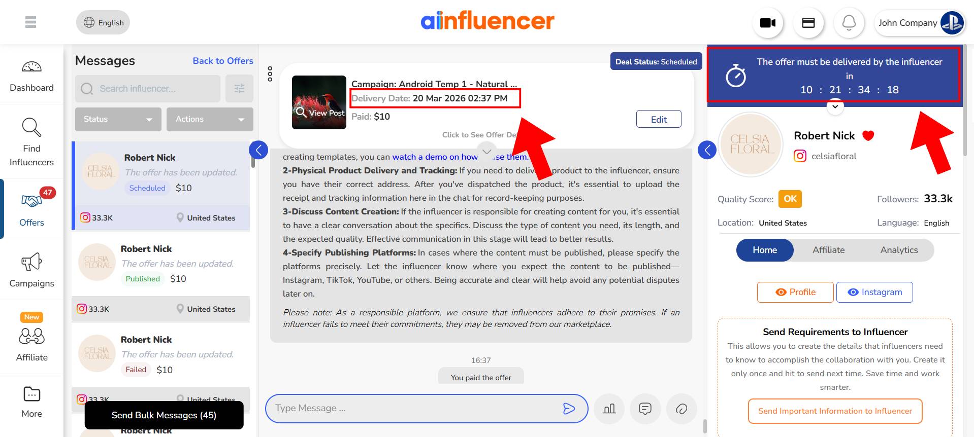 Track Delivery Date on Ainfluencer